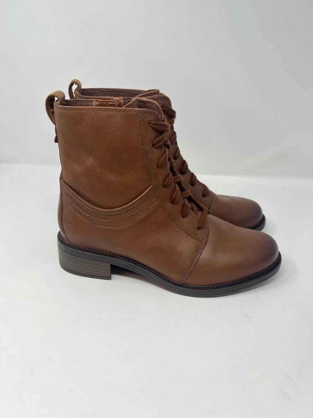 Clarks Women's Maye Step Lace-Up Ankle Boot, Dark Tan Leather, Size 10 US